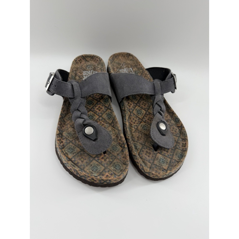 Muk Luks Women's Gray Blue Sandals Size 7 Leather Slip On